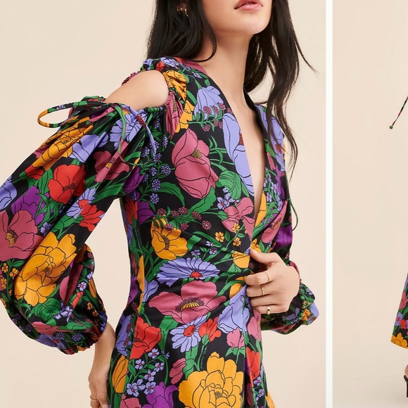 FARM‎ RIO Bucolic Garden Sleeve Cut Out Dress Floral Maxi Size XS - Picture 4 of 16